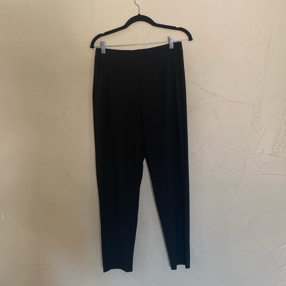 Black work pants elastic waist tapered leg